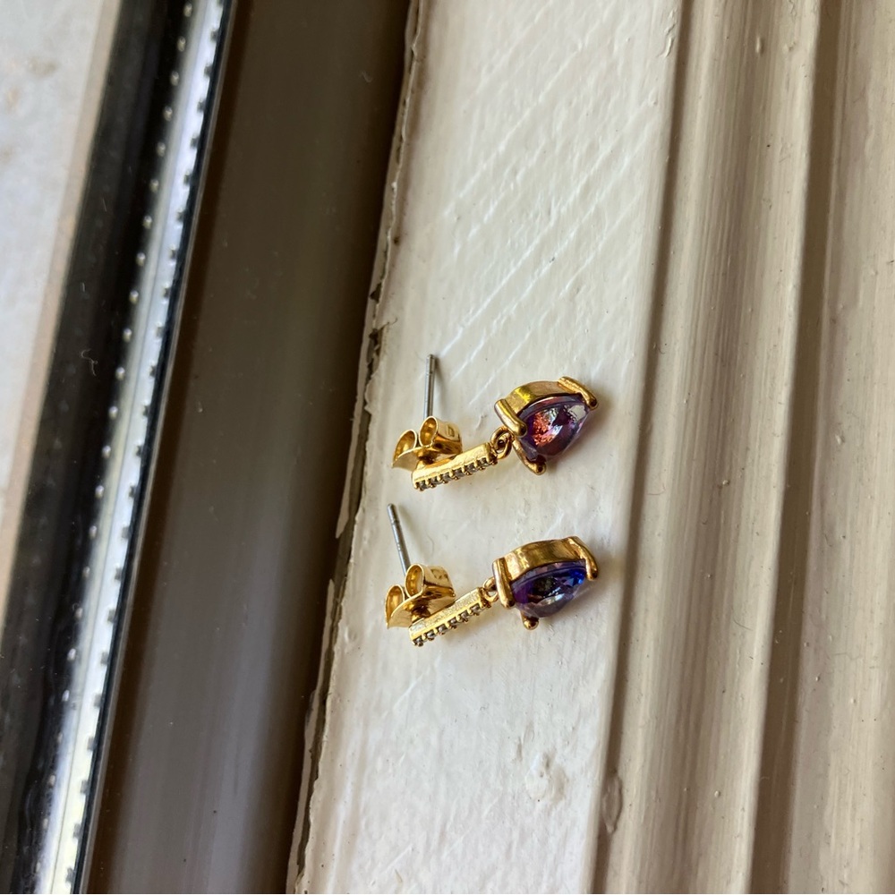 Small blue/pink/purple CZ heart drop earrings (originally $30 on Etsy) - Picture 6 of 6